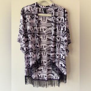 Disney Nightmare Before Christmas Purple Printed Chiffon Fringe Kimono Medium